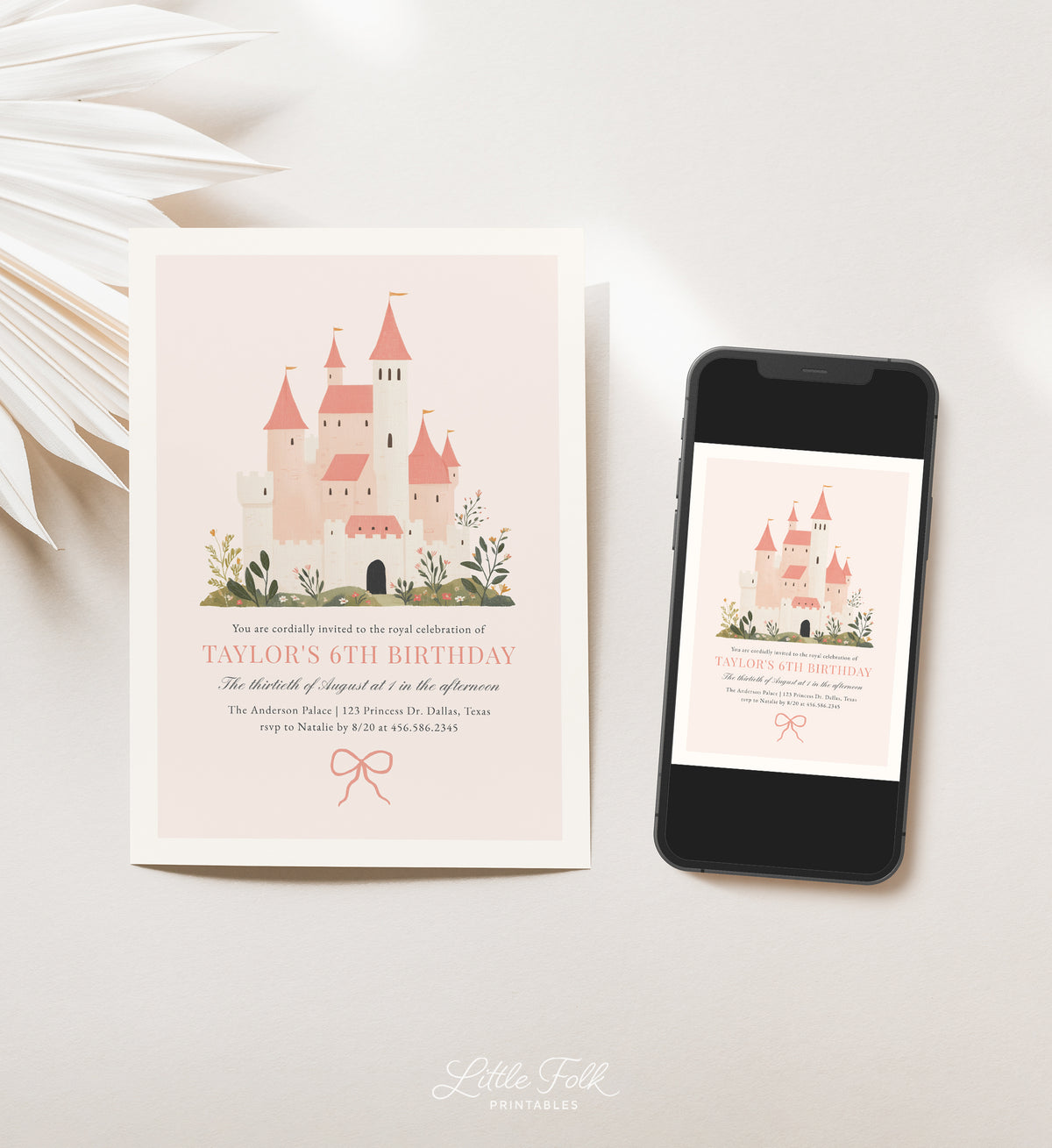 Pink Princess Castle Birthday Invitation Template