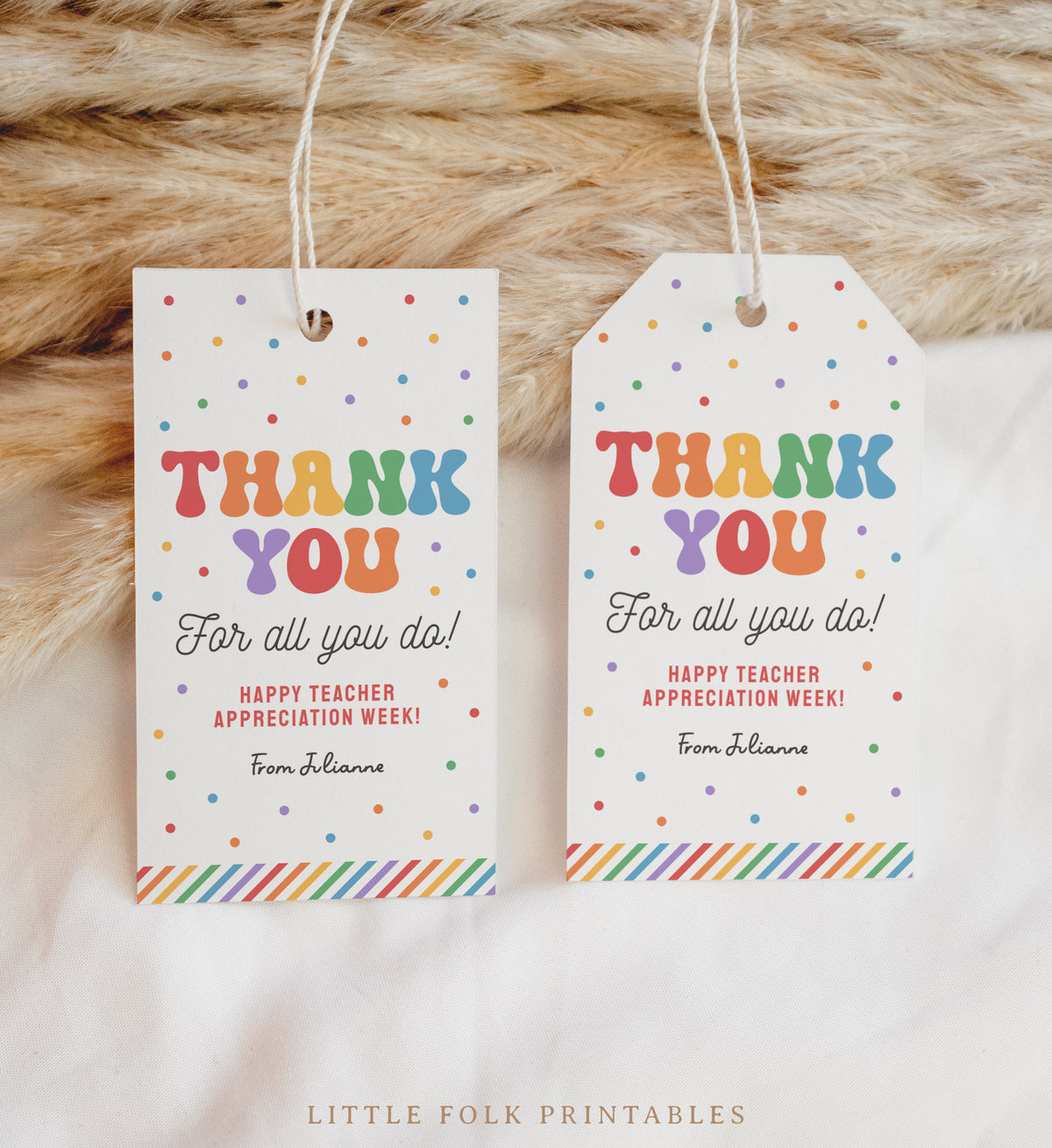 Rainbow Stripe Rectangle Teacher Appreciation Tag Template