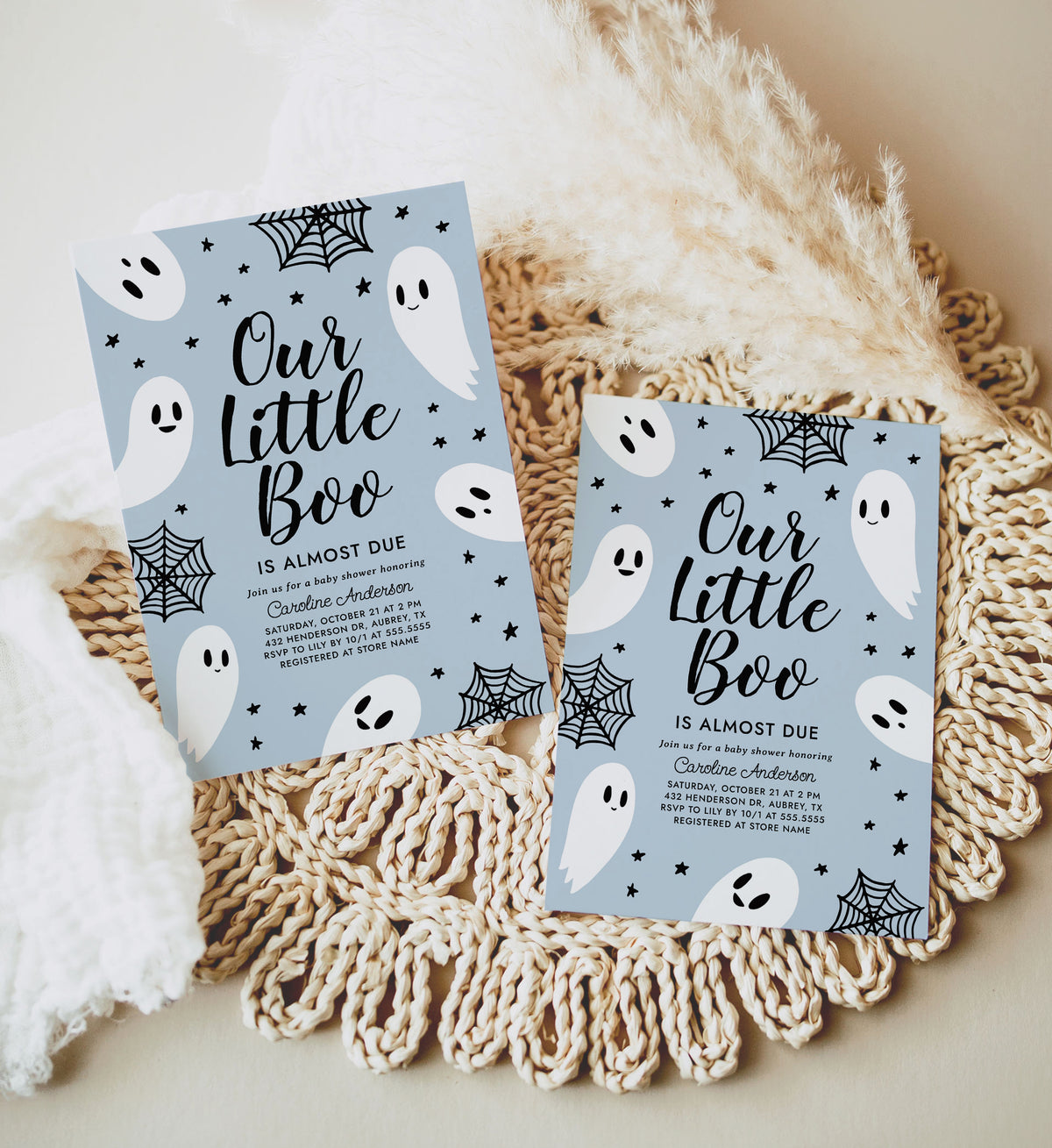 A Little Boo is Almost Due Baby Shower Invitation Template (Blue)