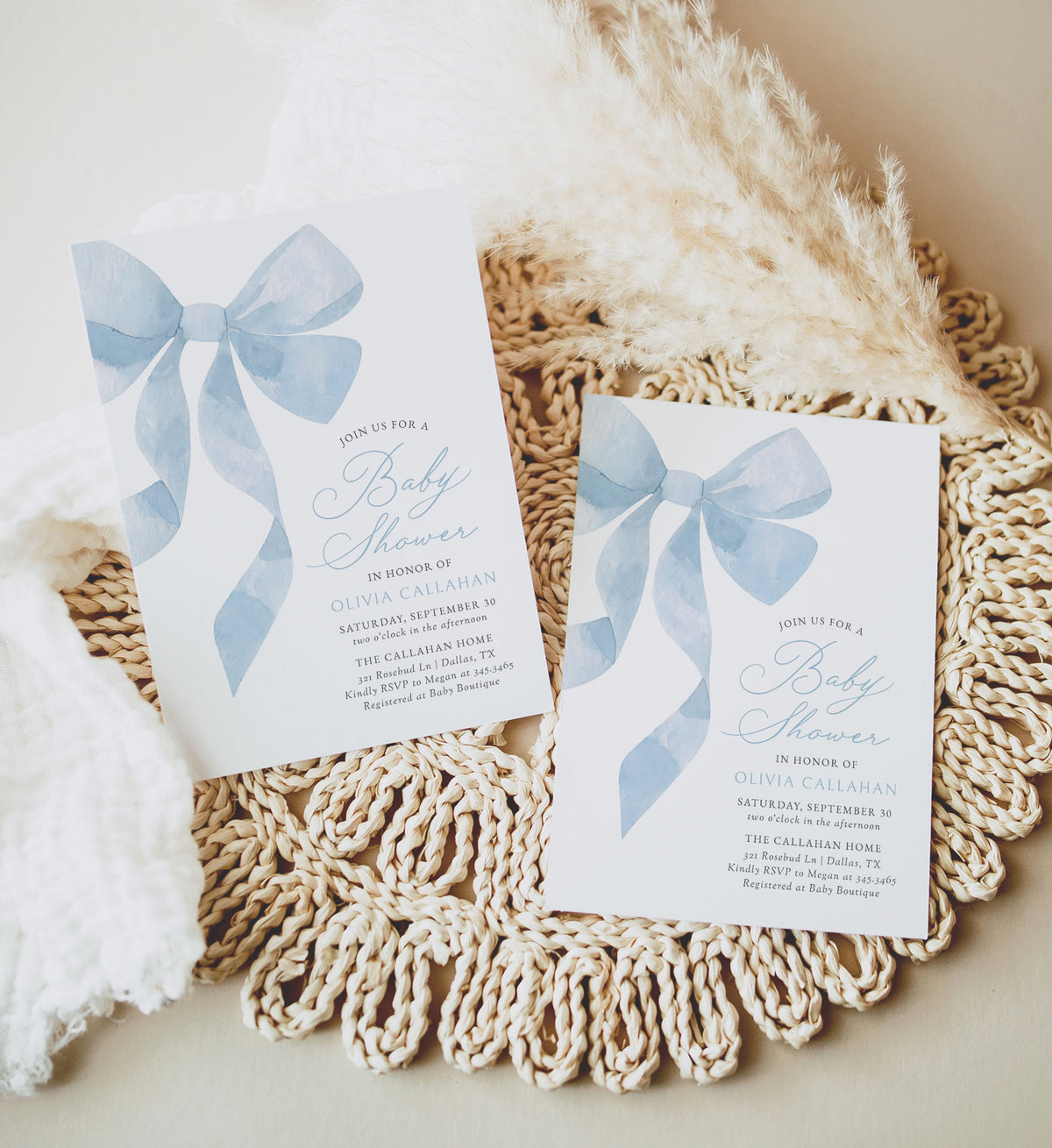 Blue Ribbon Baby Shower Invitation