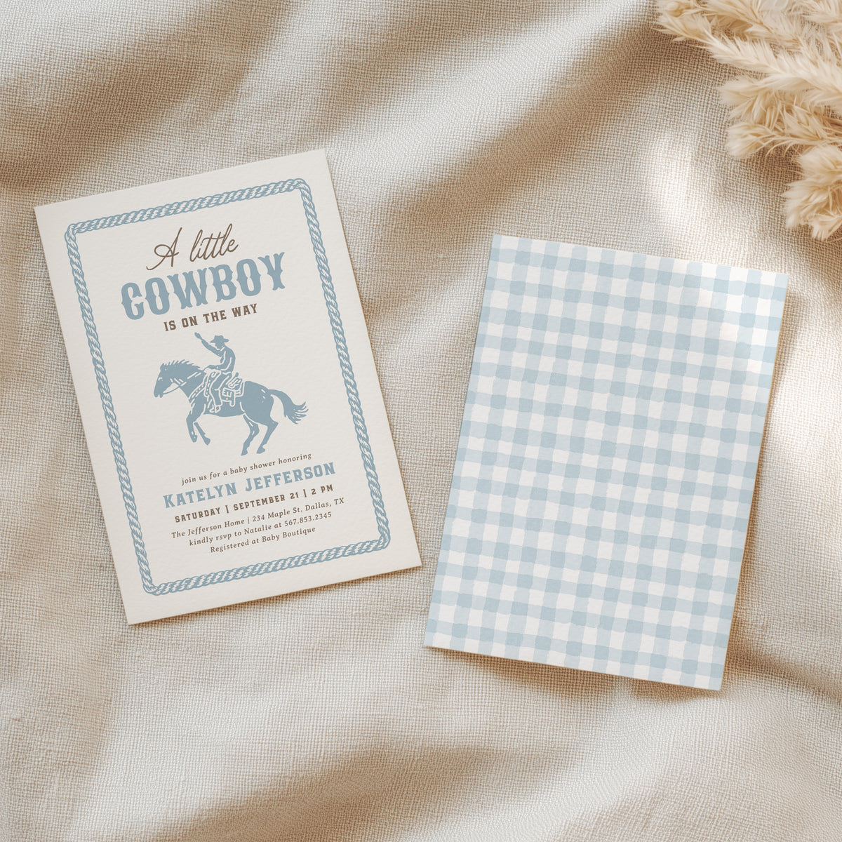Blue Cowboy Baby Shower Invitation