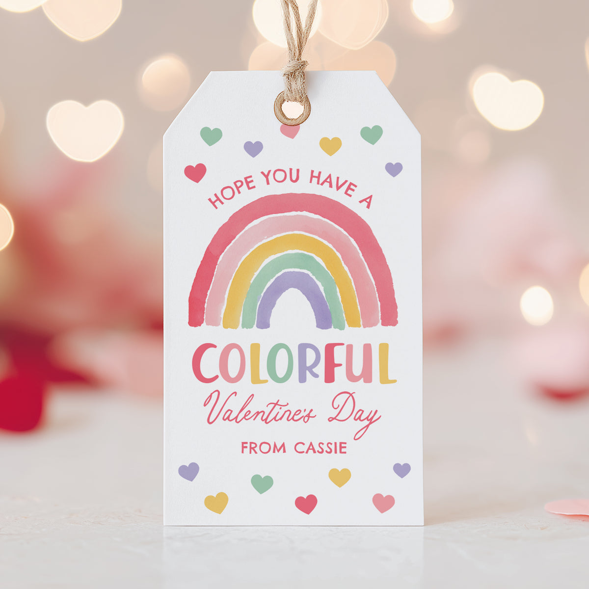 Pastel Rainbow Valentine's Tag Template