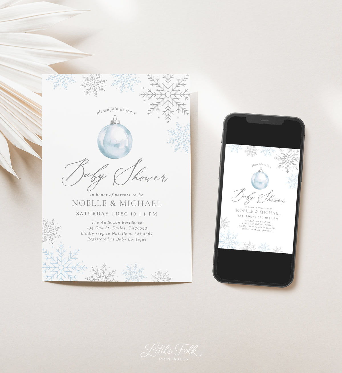 Blue Ornament Baby Shower Invitation