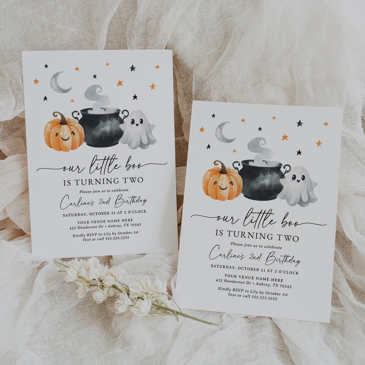 Little Boo Birthday Party Invitation Template (Pumpkin &amp; Ghost)
