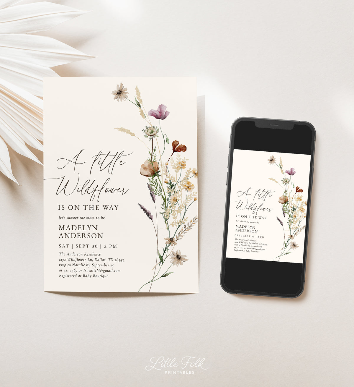 Boho Wildflower Baby Shower Invitation (Little Wildflower v2)