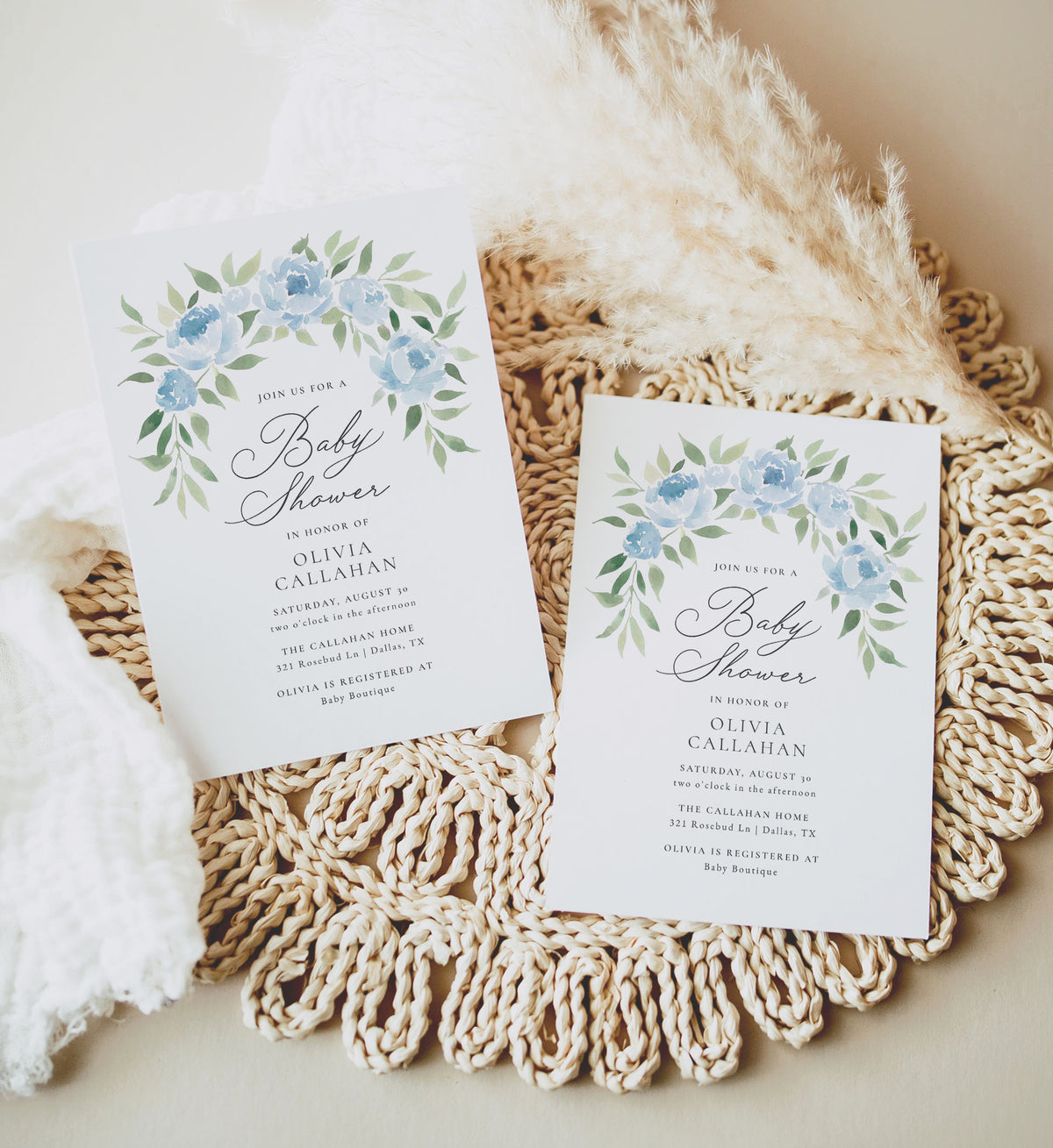 Blue Floral Arch Baby Shower Invitation