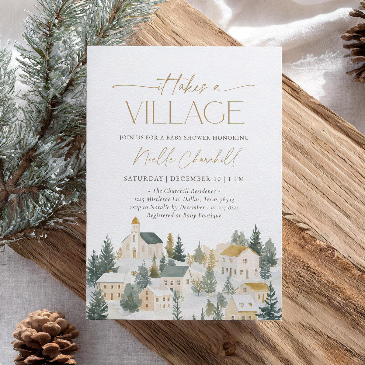 It Takes a Village Winter Baby Shower Invitation