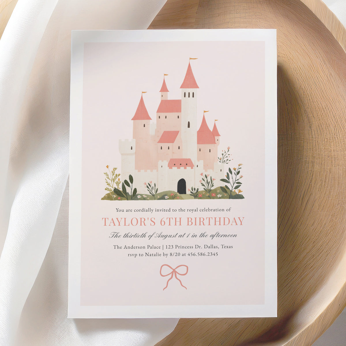 Pink Princess Castle Birthday Invitation Template