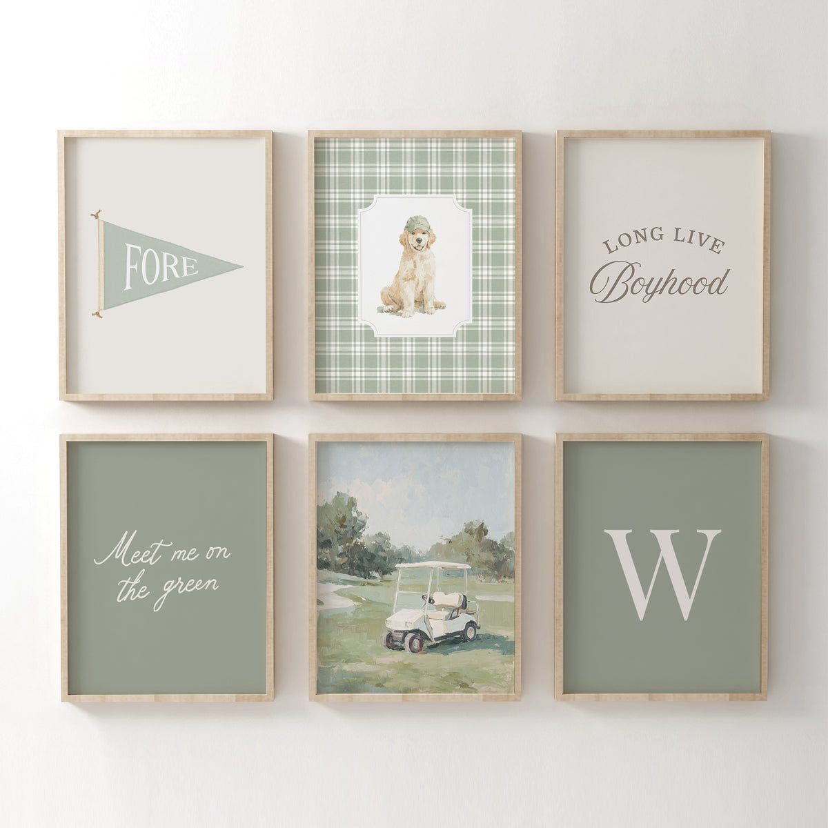 Vintage Sage Green Golf Nursery Wall Art