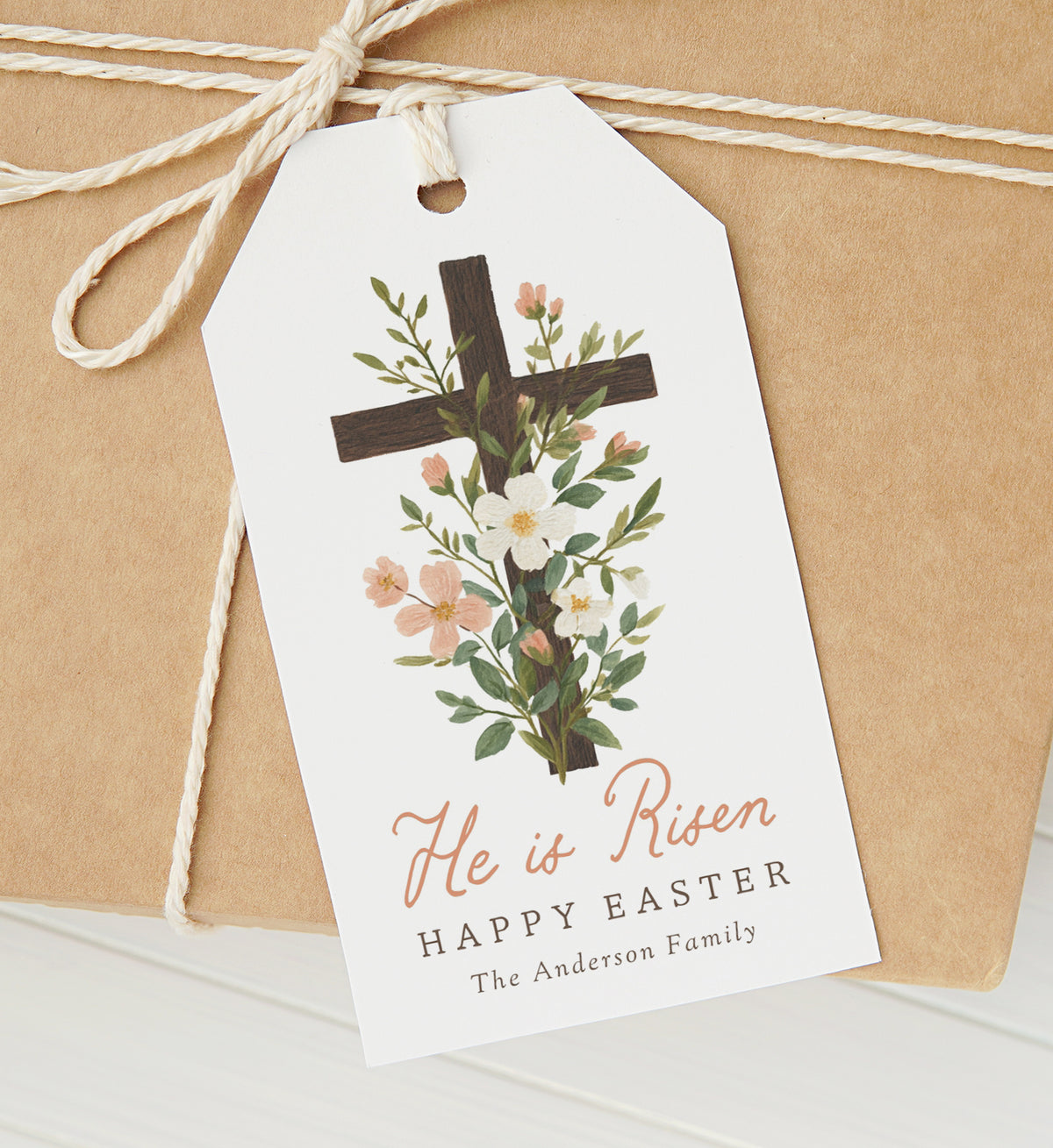 He is Risen Floral Cross Easter Tag