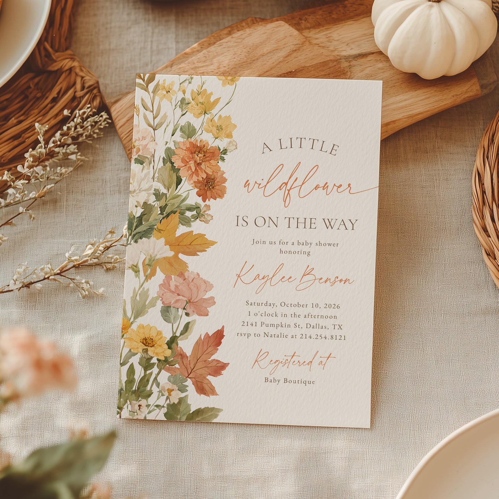 Fall Wildflower Baby Shower Invitation
