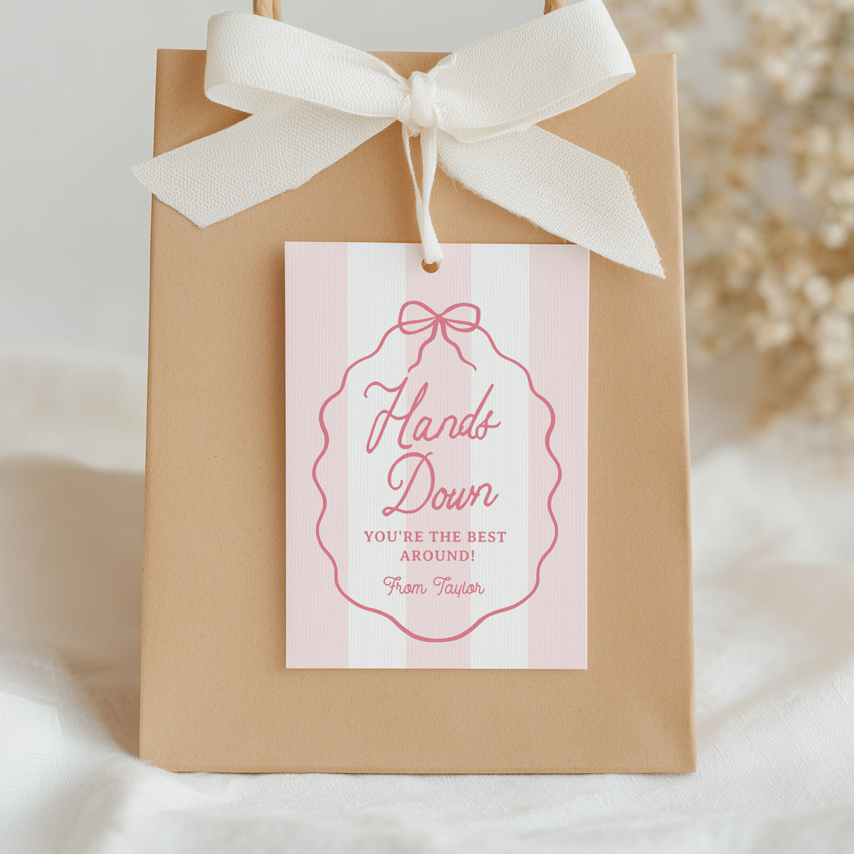 Hands Down Pink Bow Teacher Appreciation Tag Template