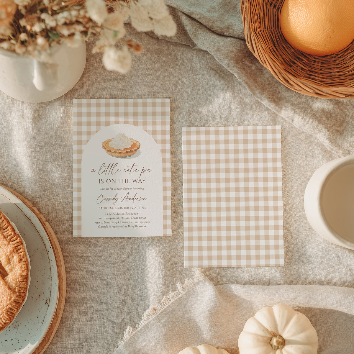 Little Cutie Pie Gingham Baby Shower Invitation