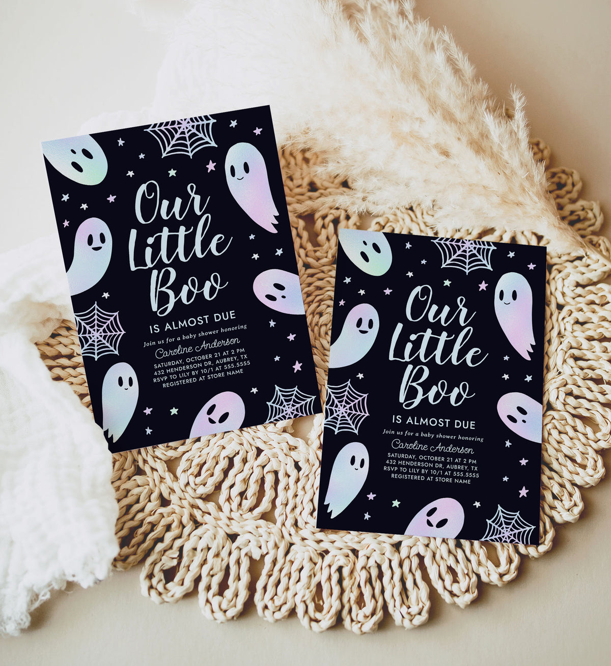 A Little Boo is Almost Due Baby Shower Invitation Template (Iridescent)