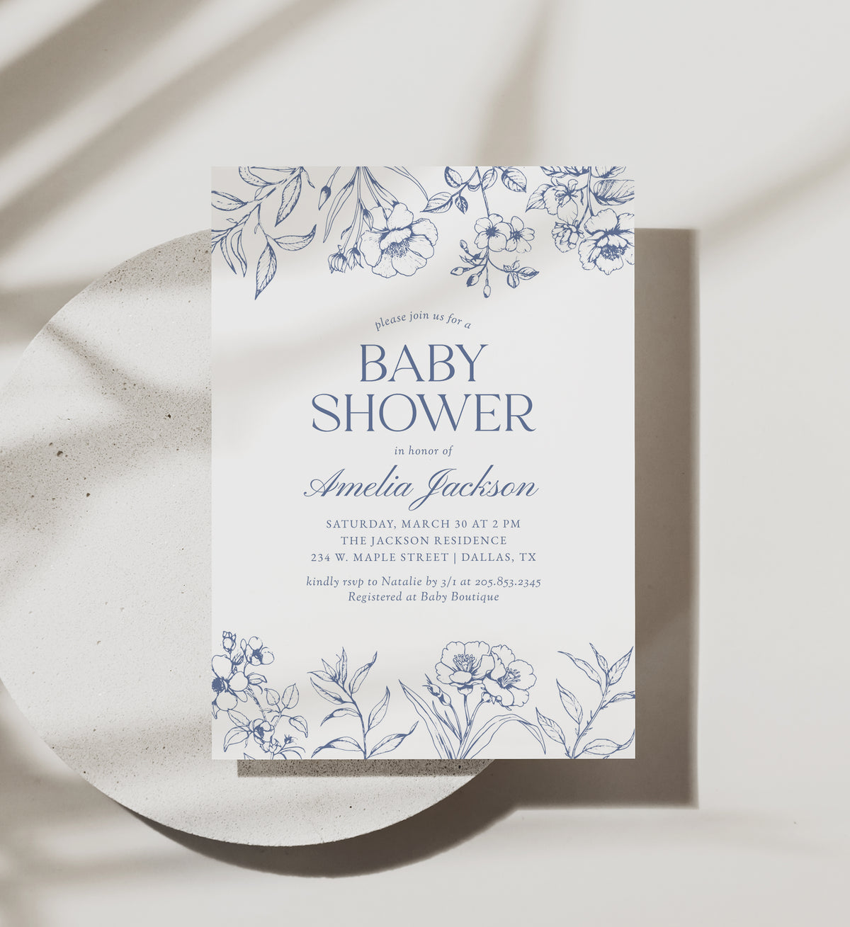 Blue Chinoiserie Baby Shower Invitation