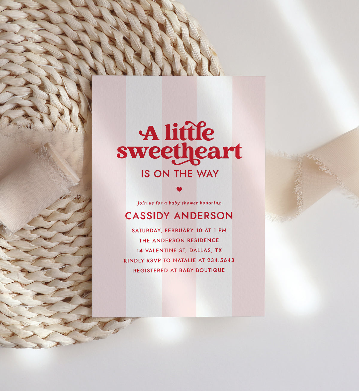 Little Sweetheart Pink Stripe Baby Shower Invitation