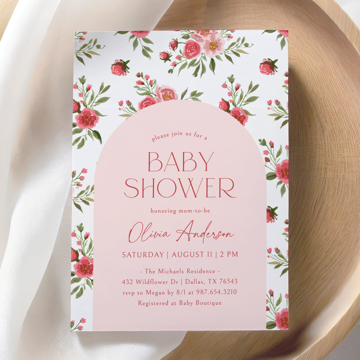 Preppy Pink Floral Baby Shower Invitation