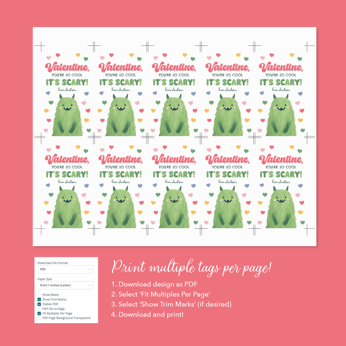 Monster Valentine's Tag Template