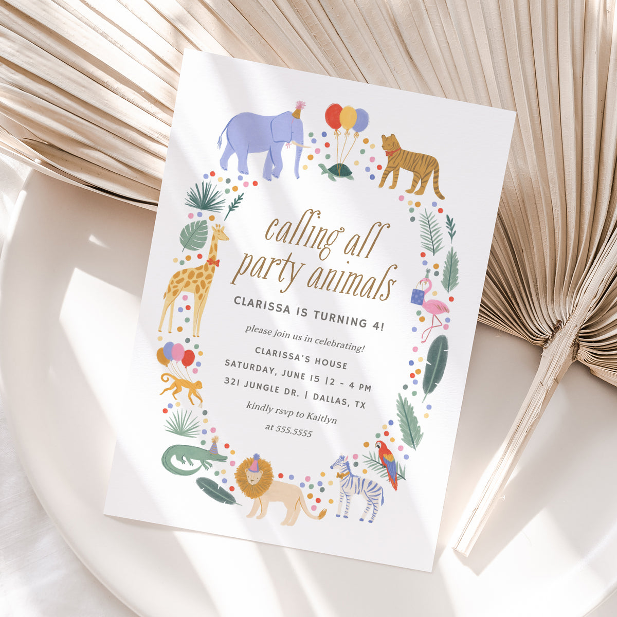 Calling All Party Animals Safari Birthday Invitation