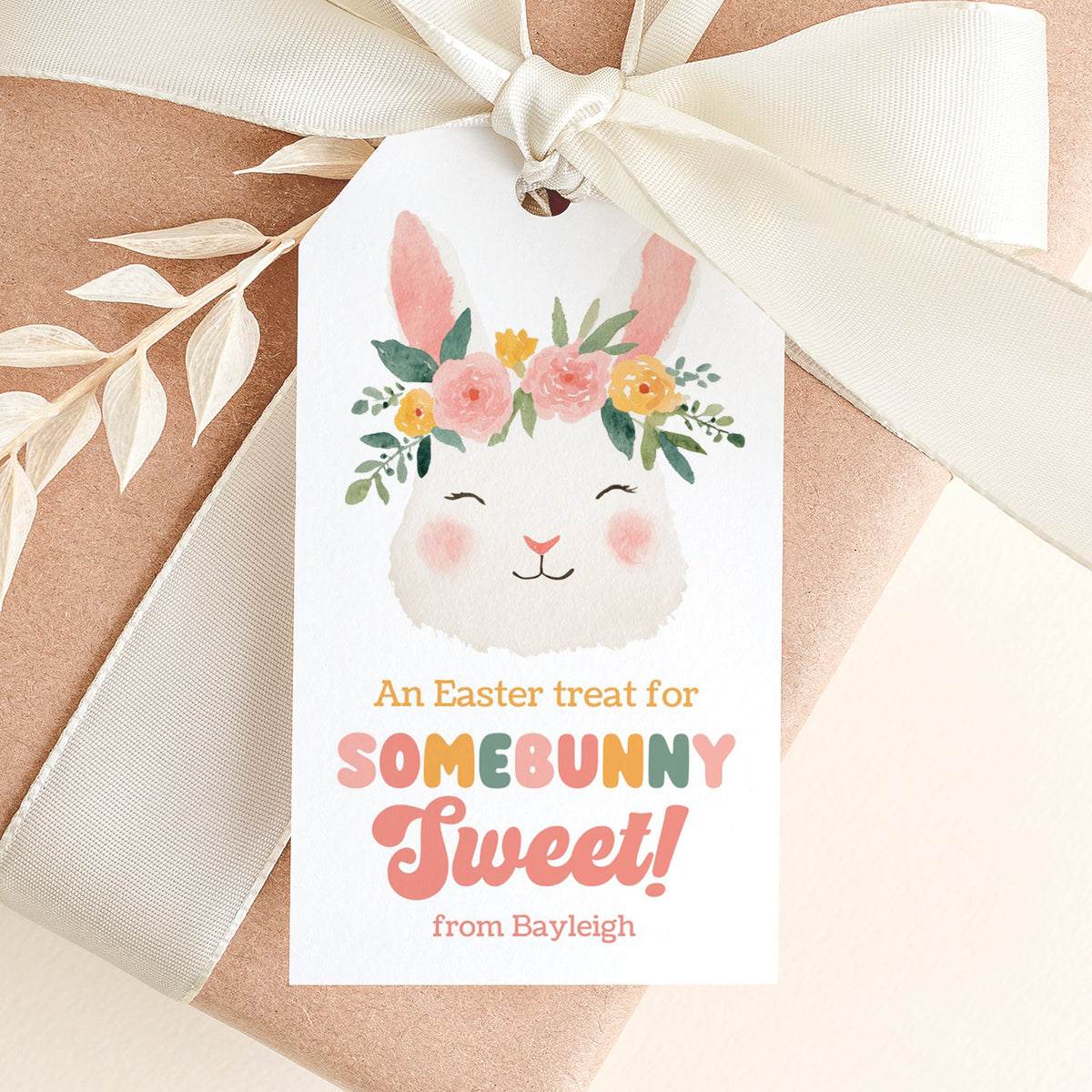 Flower Crown Bunny Easter Tag