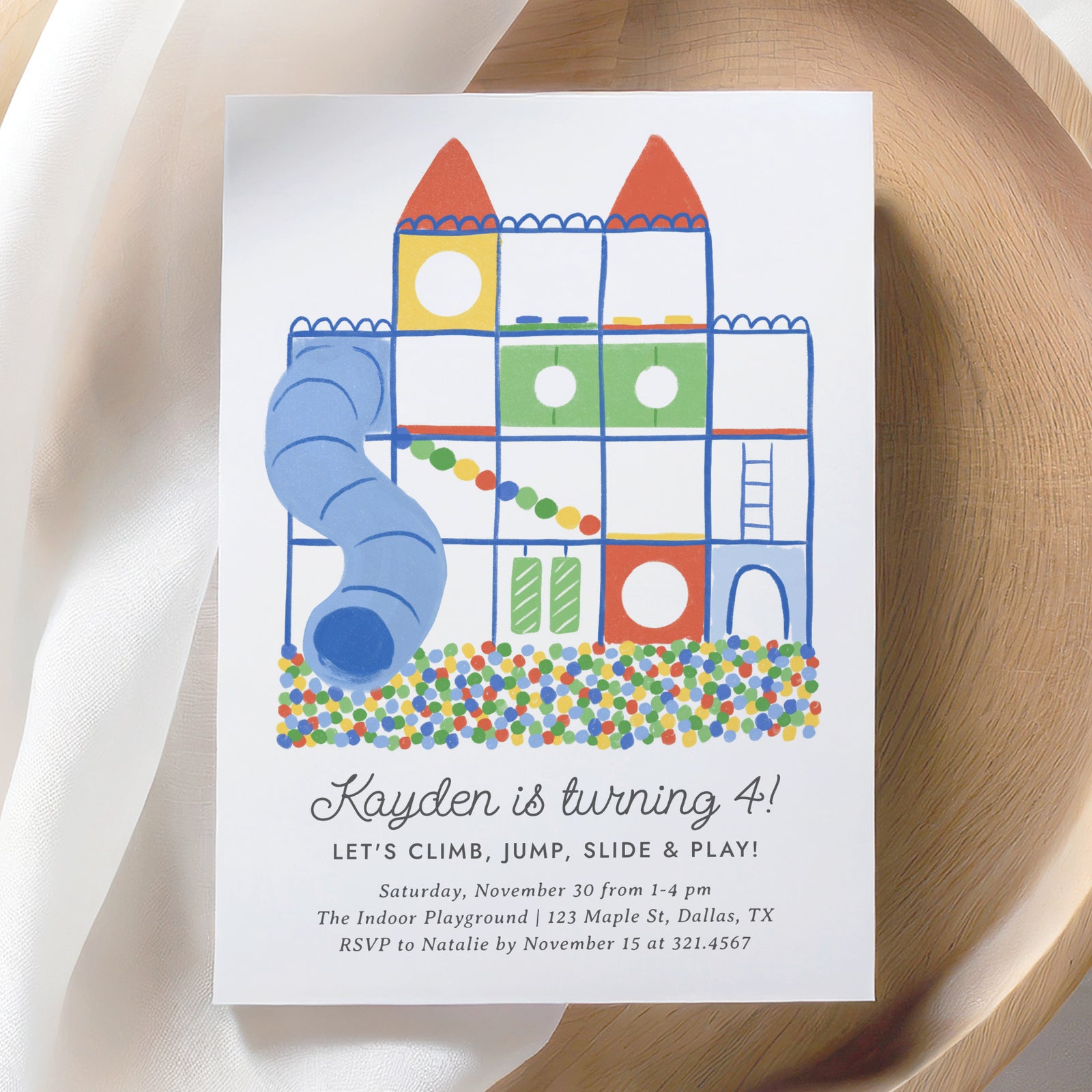 Rainbow Indoor Playground Birthday Invitation