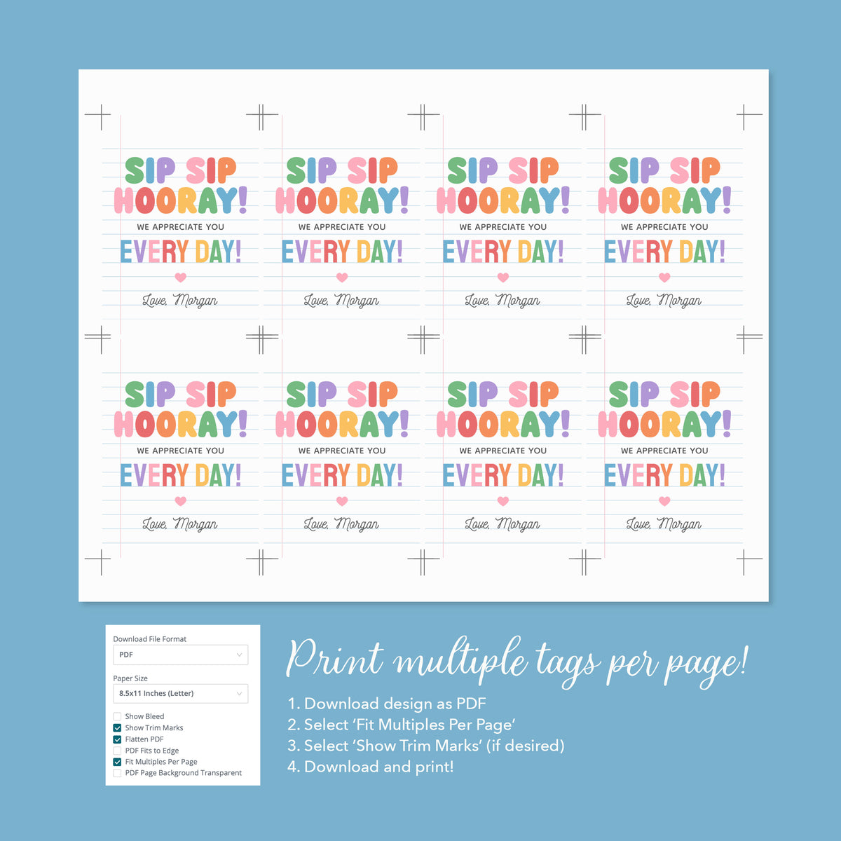 Sip Sip Hooray Notebook Teacher Appreciation Tag Template