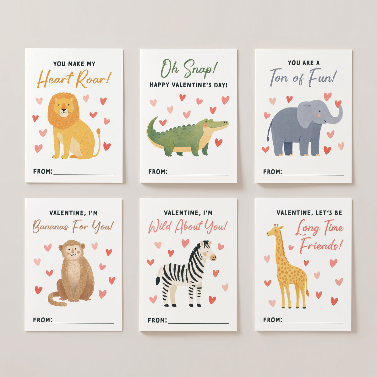 Safari Animals Valentine's Cards