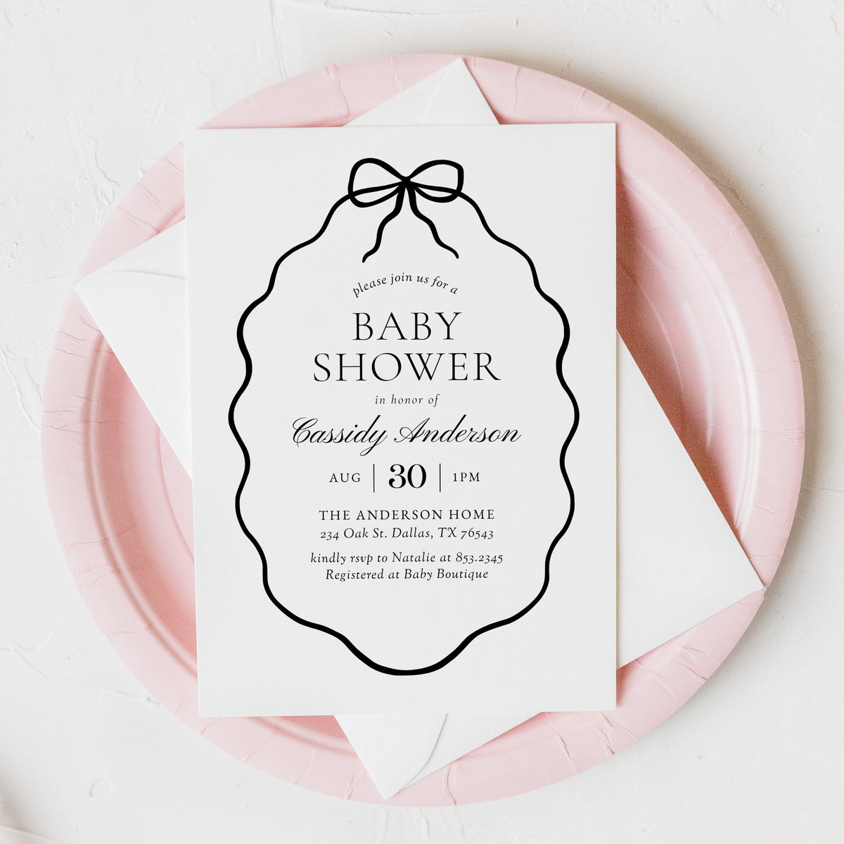 Black Bow Baby Shower Invitation Template
