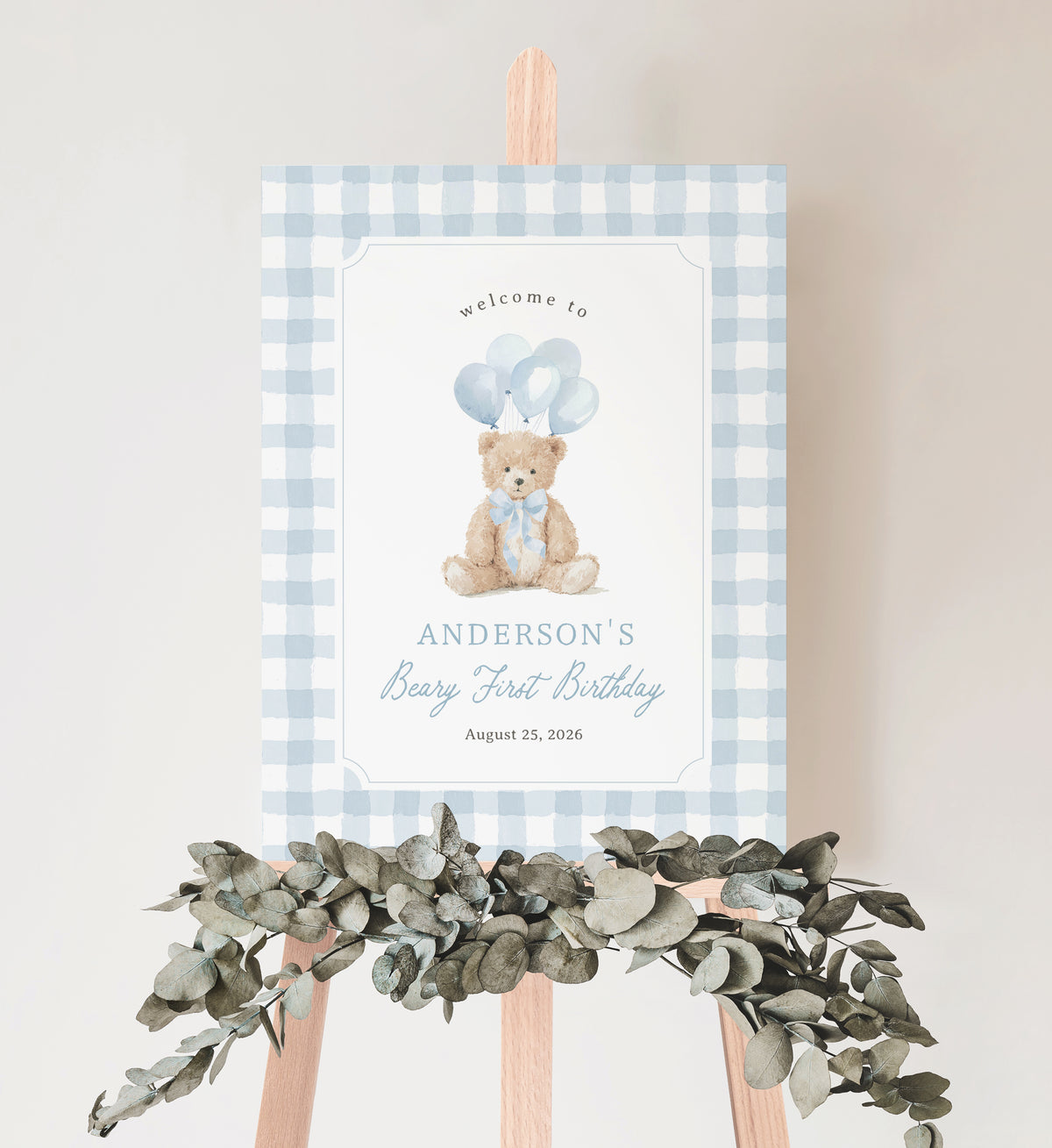 Blue Gingham Teddy Bear Birthday Bundle