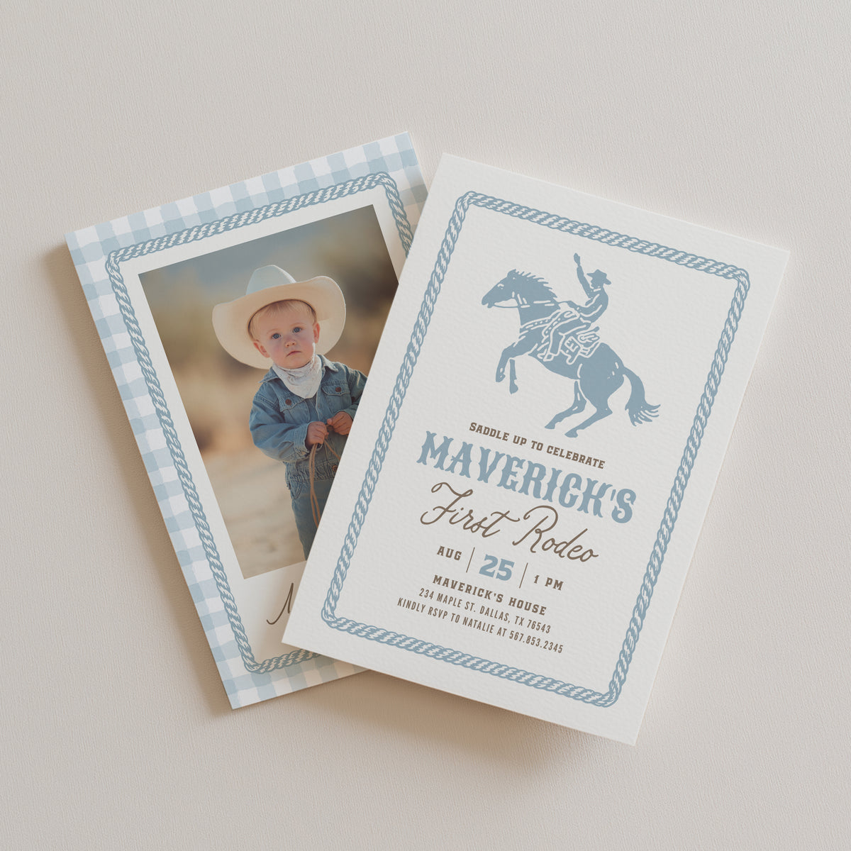 Blue First Rodeo Birthday Invitation