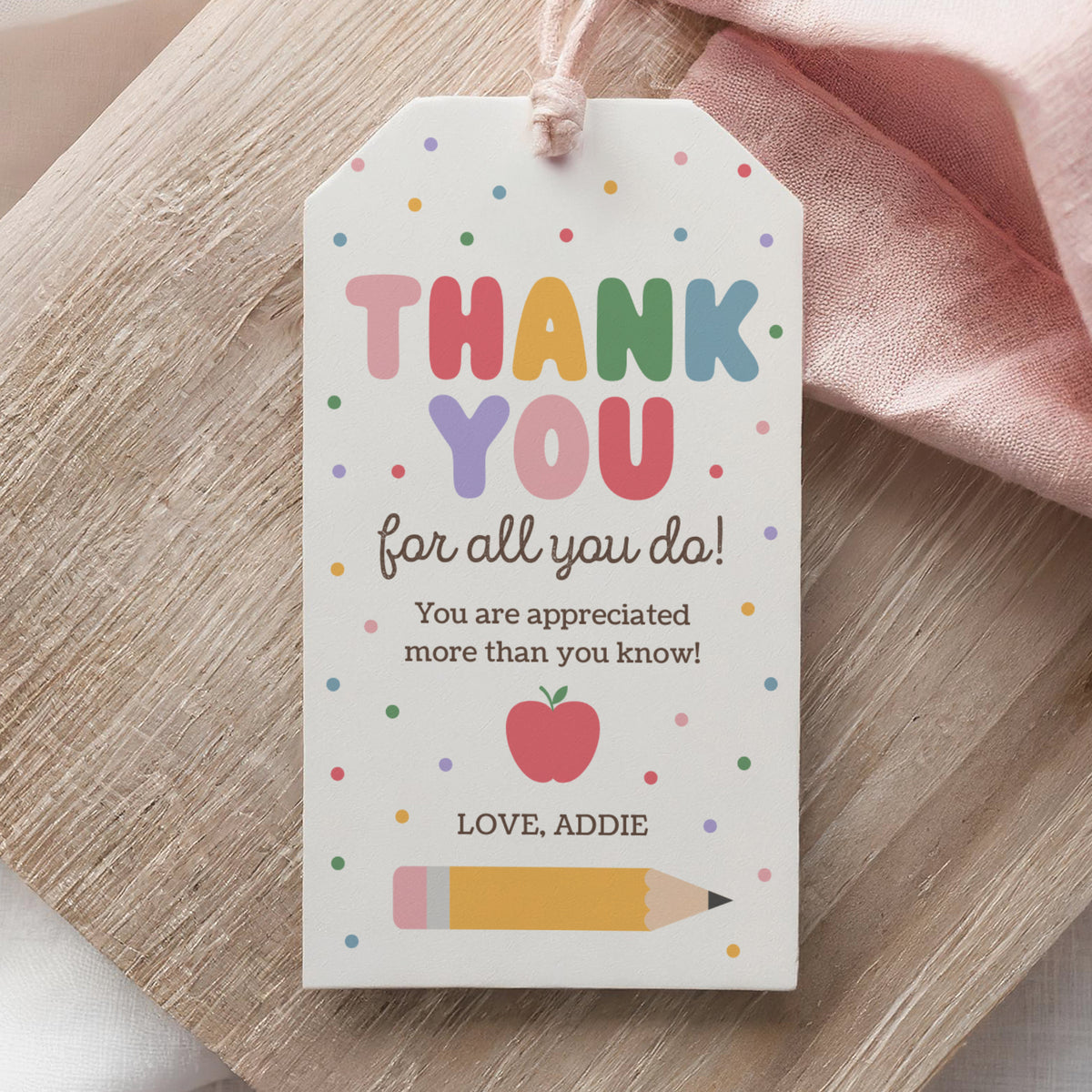 Pastel Rainbow Teacher Appreciation Tag Template