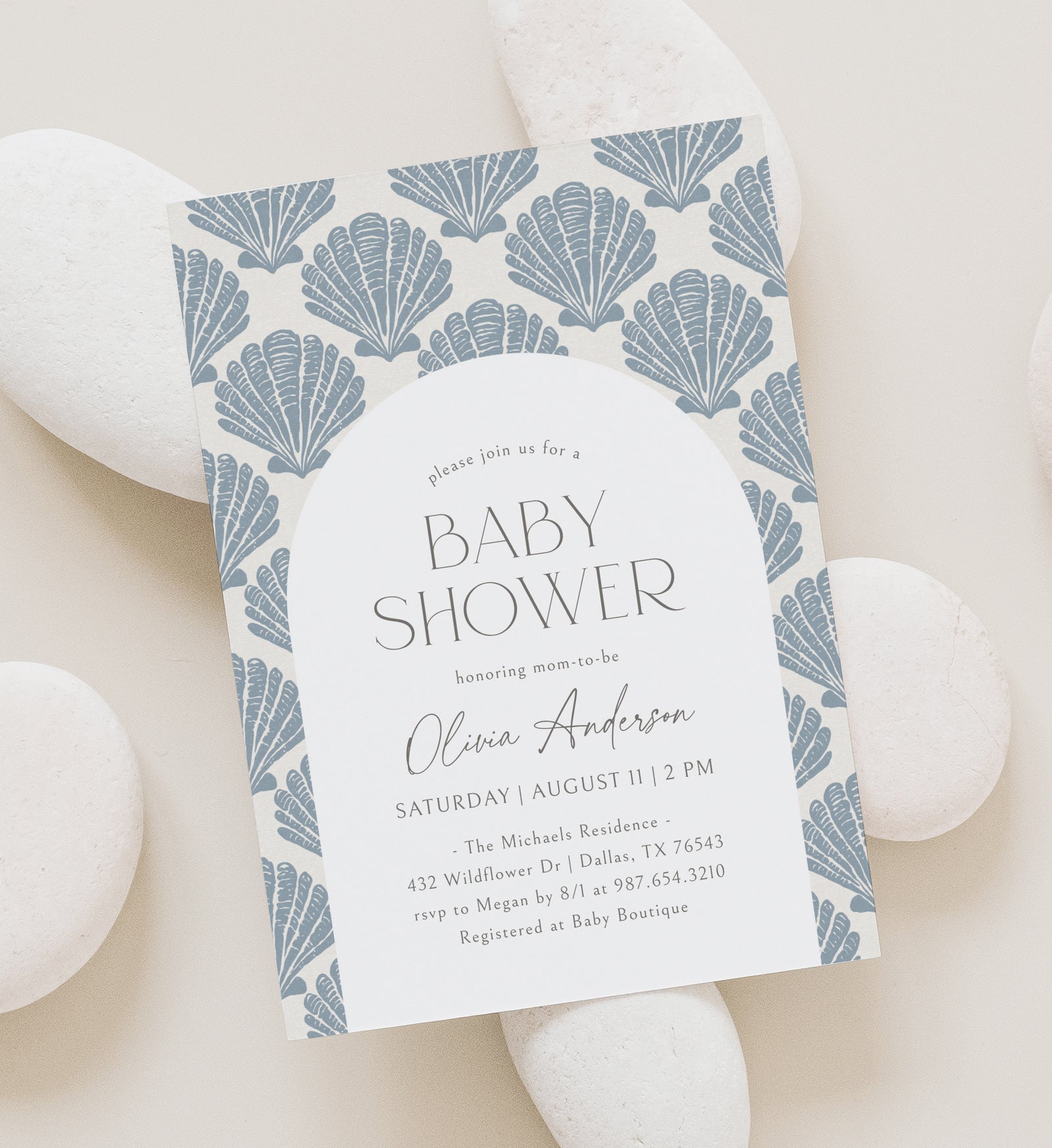 Blue Sea Shells Baby Shower Invitation