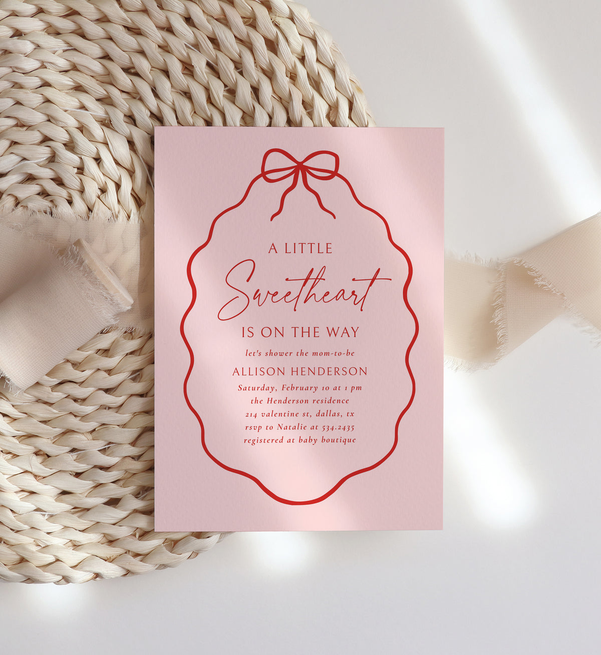 Little Sweetheart Hand Drawn Bow Baby Shower Invitation