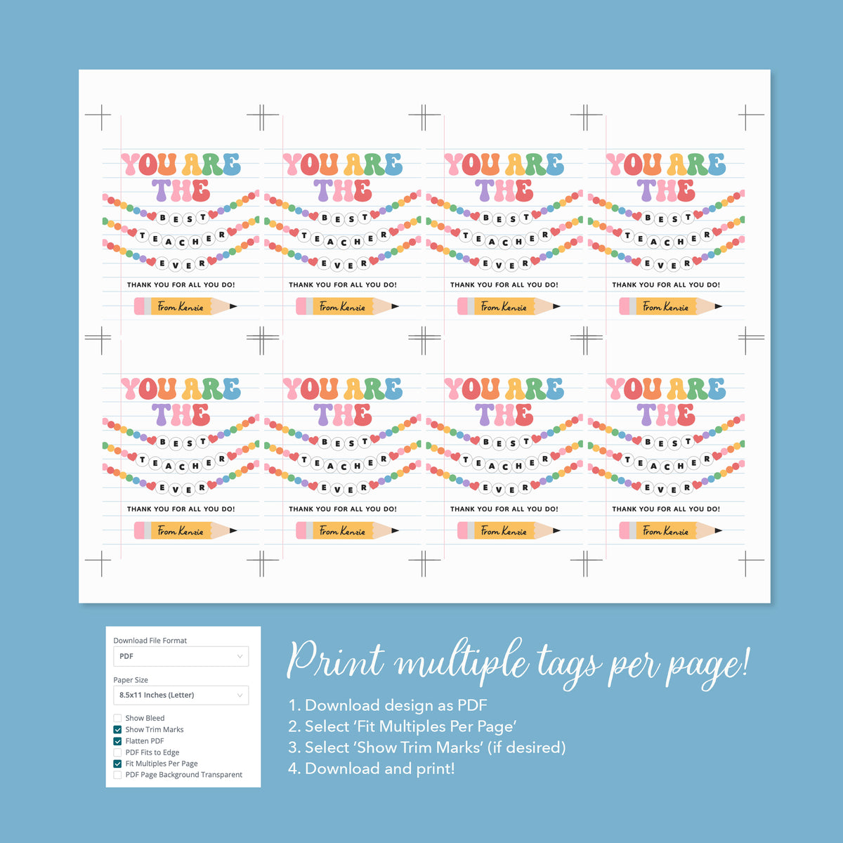 Charm Bracelet Teacher Appreciation Tag Template