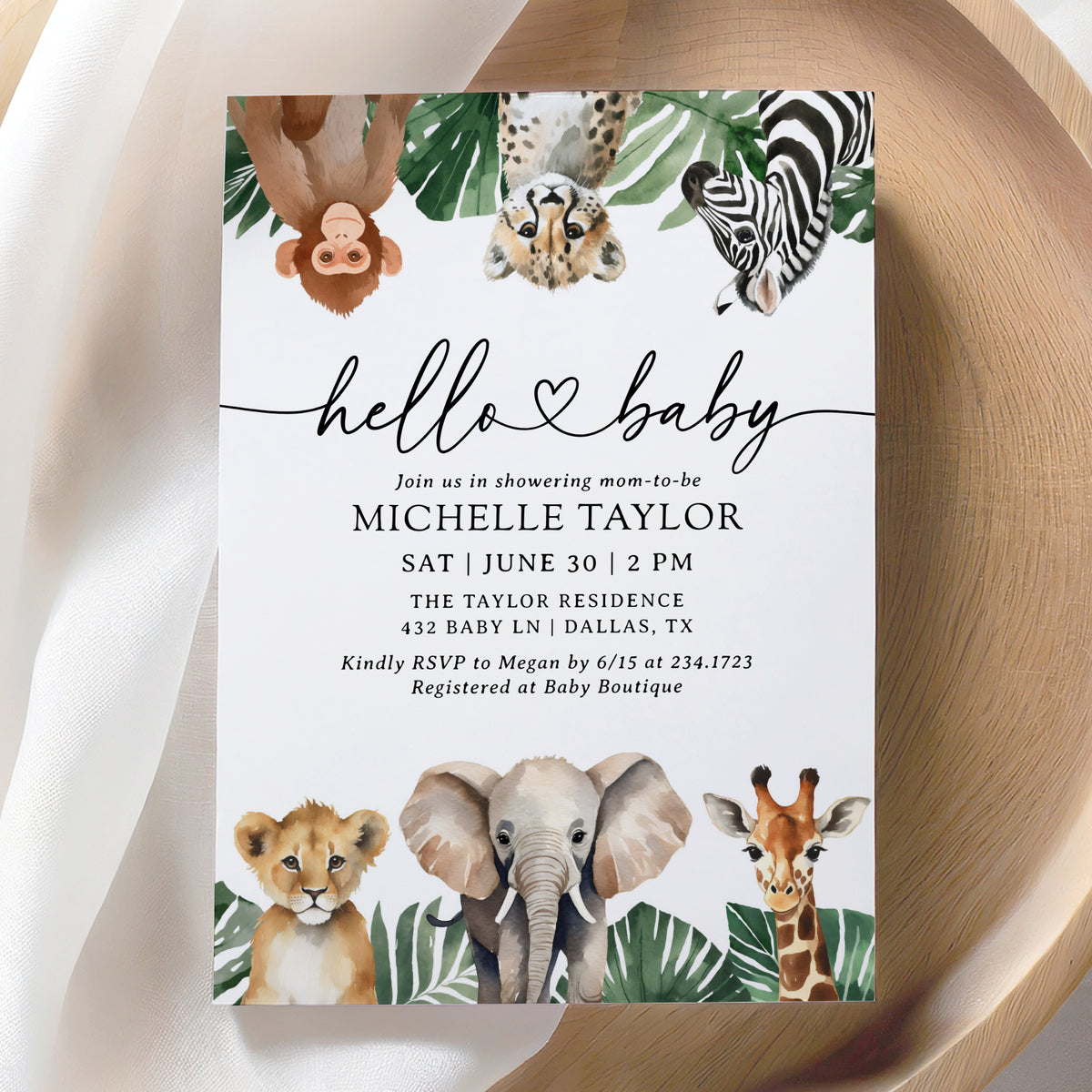 Hello Baby Safari Baby Shower Invitation