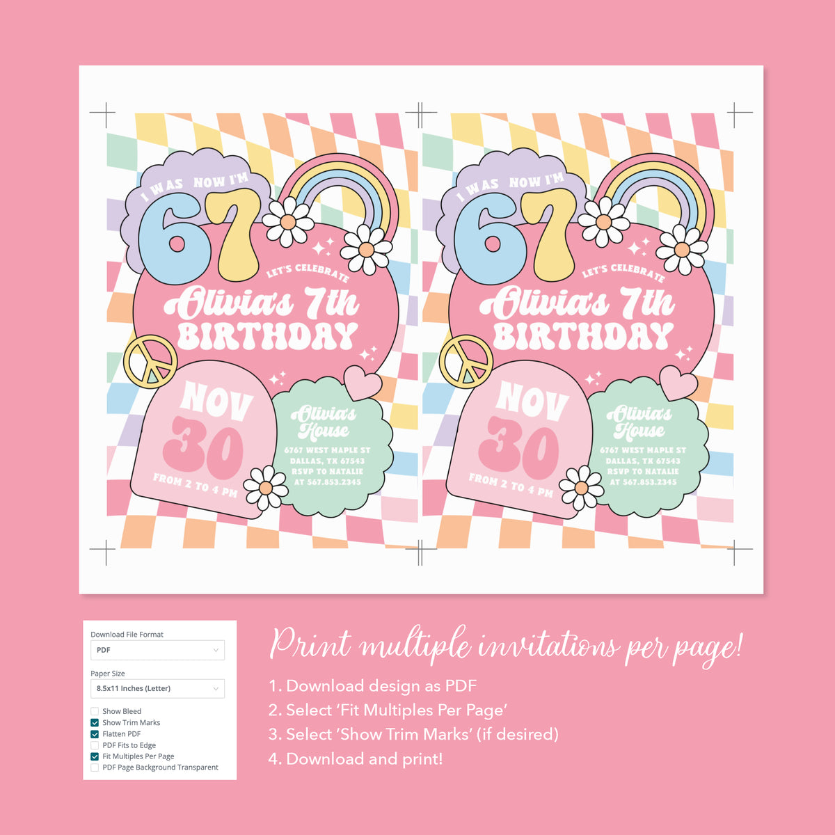 Retro Rainbow 67 Birthday Invitation