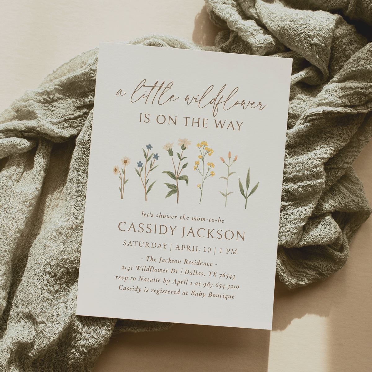 Vintage Wildflower Baby Shower Invitation