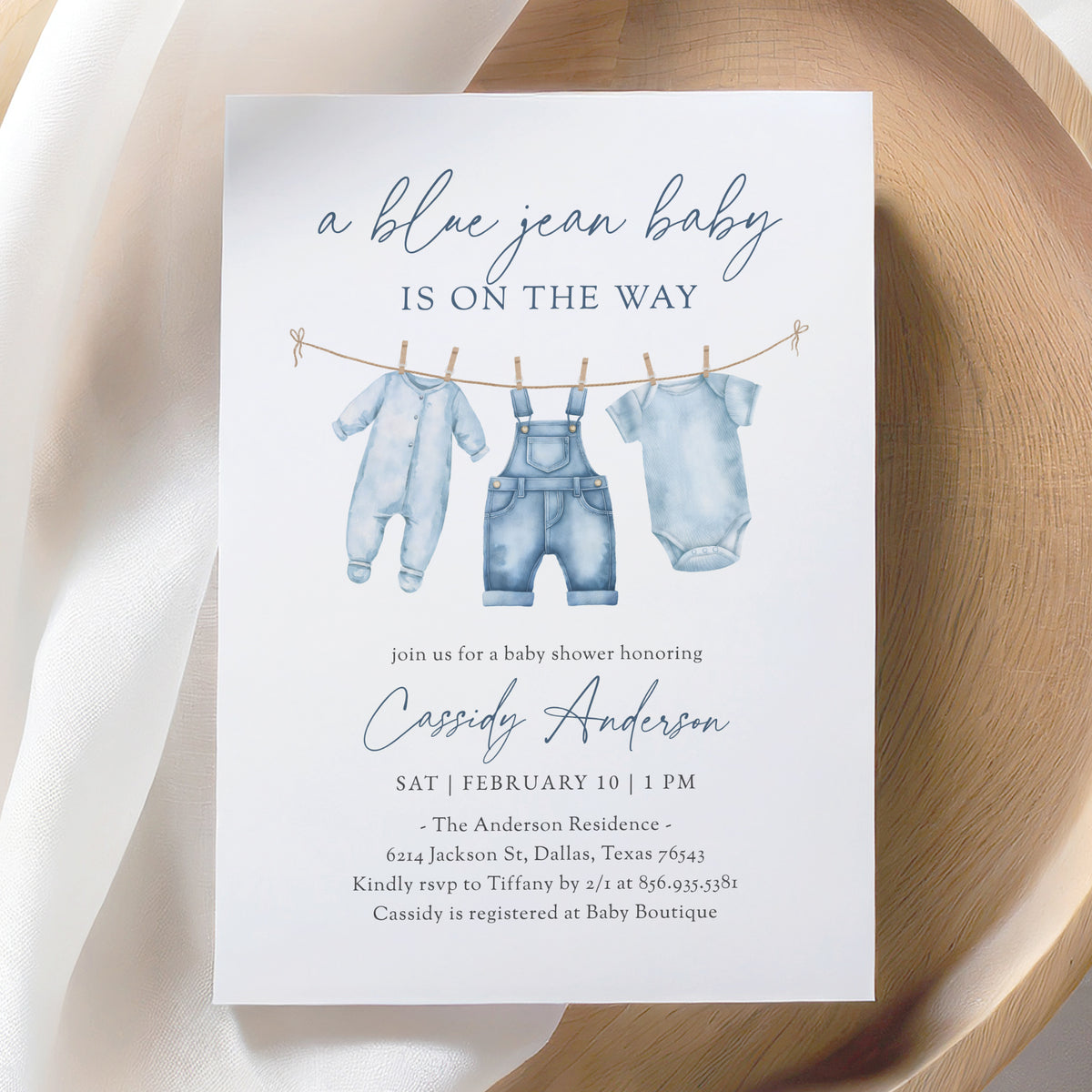 Blue Jean Denim Baby Shower Invitation