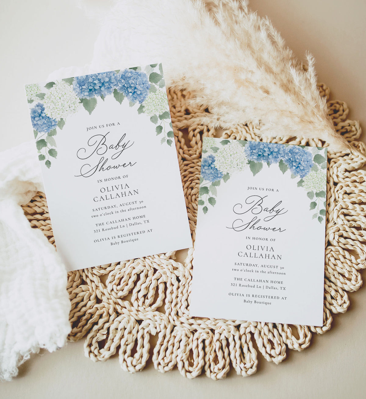 Blue Hydrangea Baby Shower Invitation