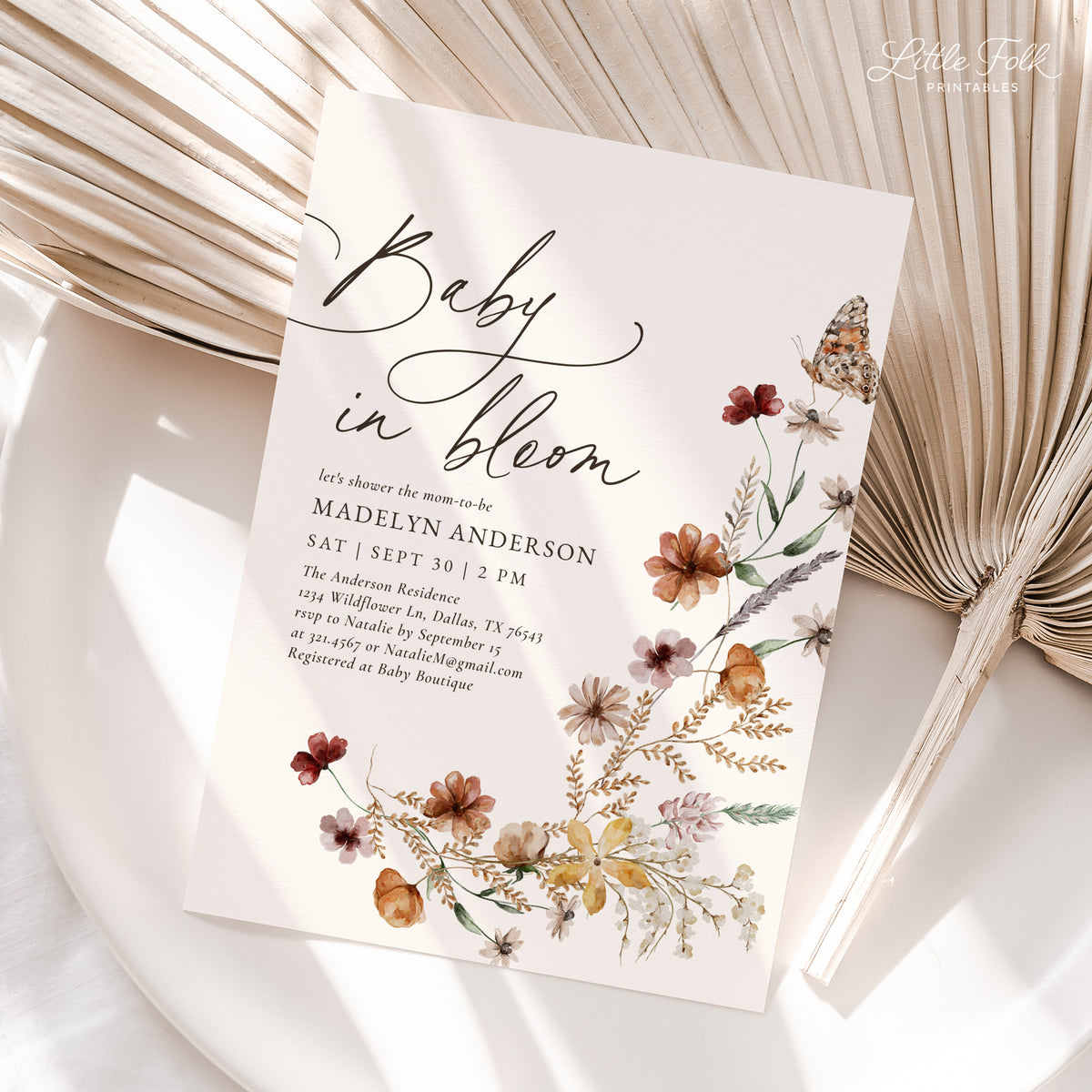 Boho Wildflower Baby Shower Invitation (Baby in Bloom)