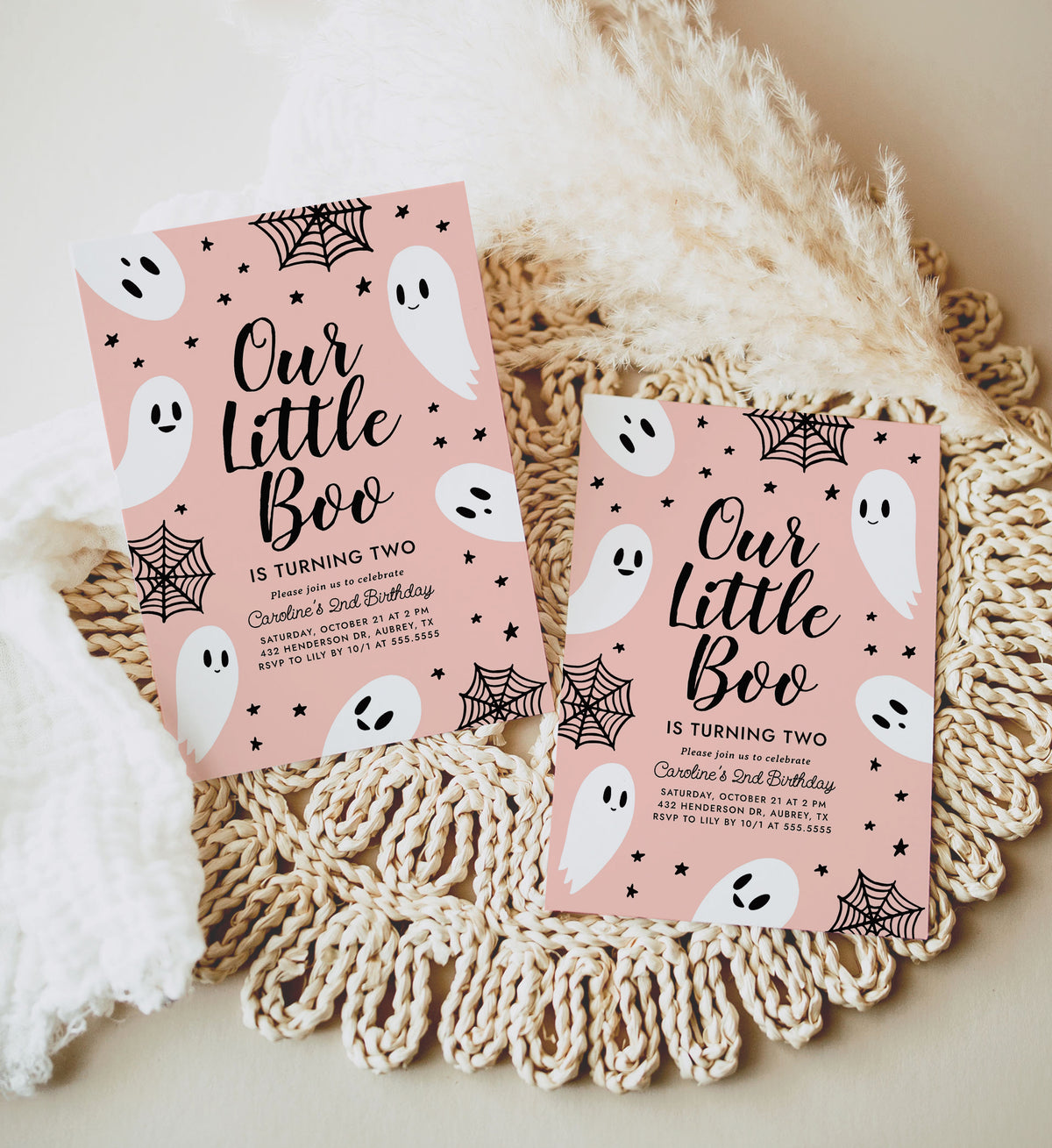 Little Boo Birthday Party Invitation Template (Pink)