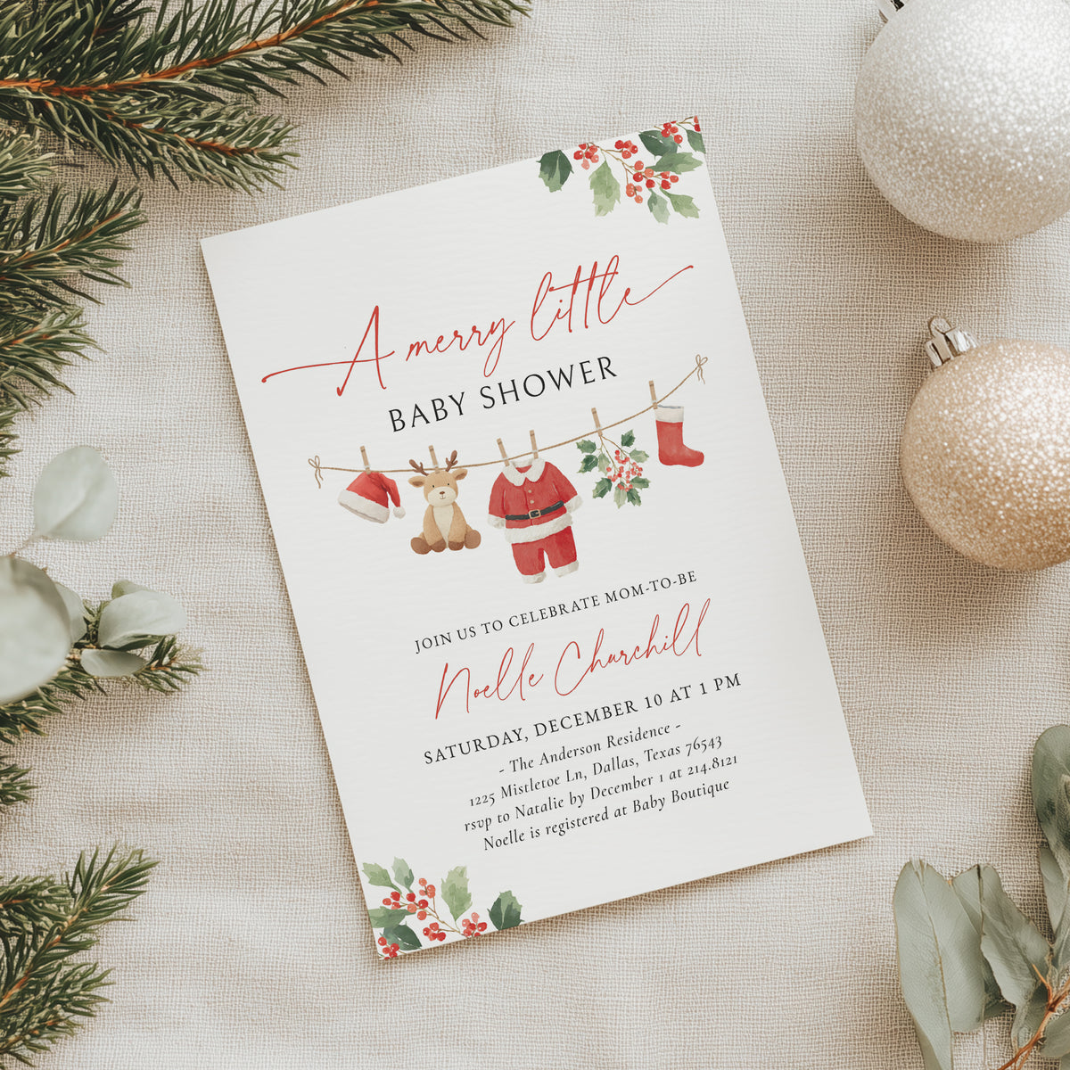 Santa Clothesline Baby Shower Invitation