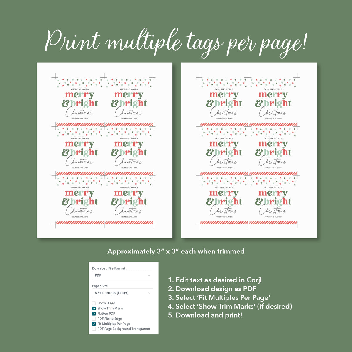 Merry and Bright Holiday Tag Template