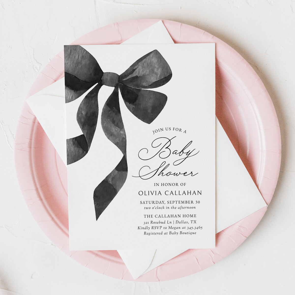 Black Ribbon Baby Shower Invitation Template