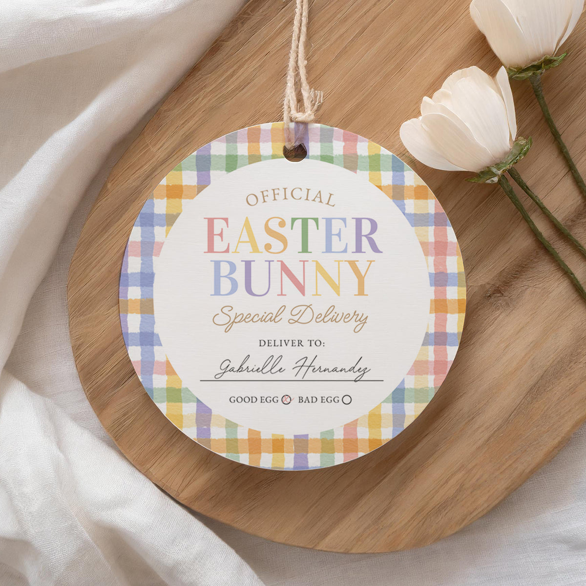 Round Gingham Easter Delivery Tag