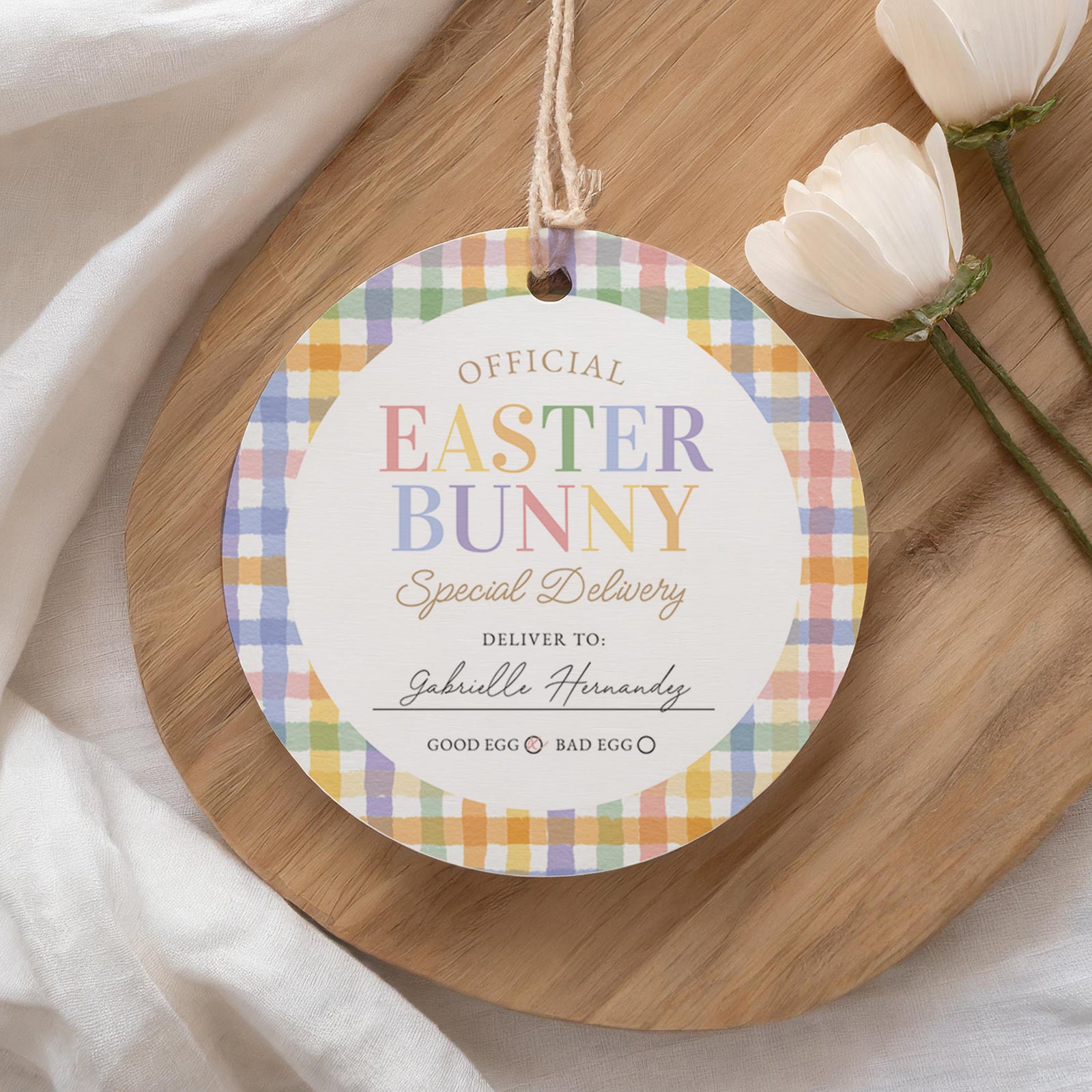 Round Gingham Easter Delivery Tag