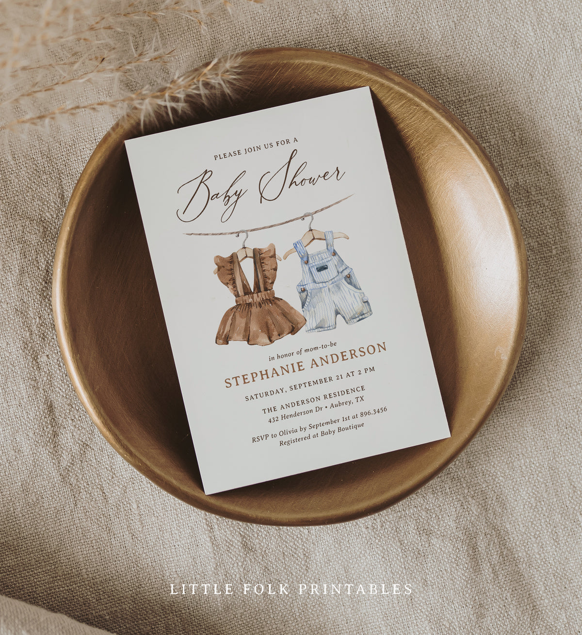 Boho Baby Clothes Twin Baby Shower Invitation