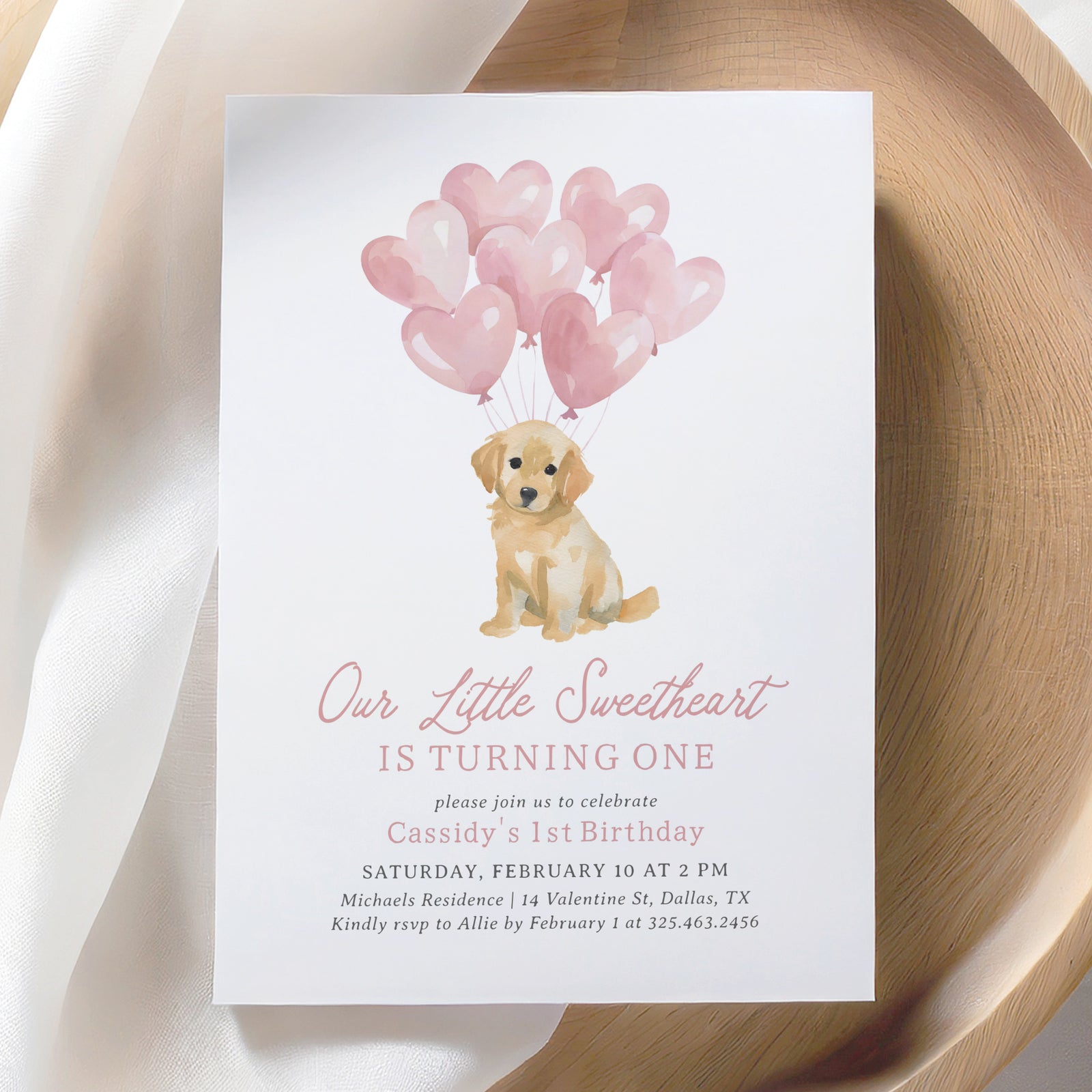 Little Sweetheart Golden Retriever Birthday Invitation
