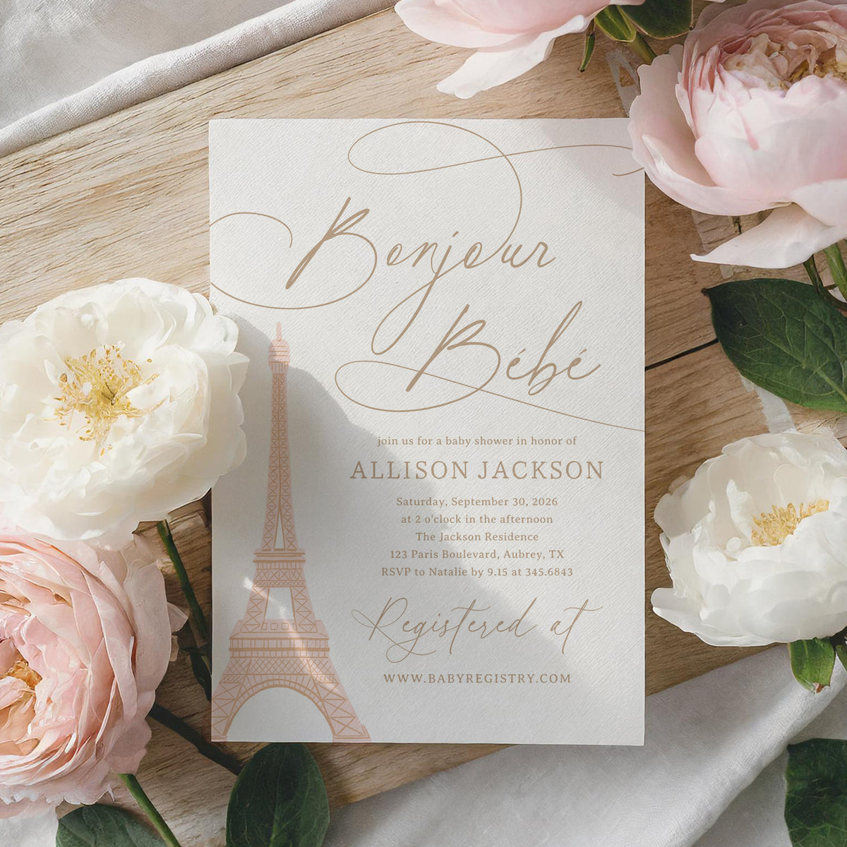 Bonjour Bebe Eiffel Tower Baby Shower Invitation