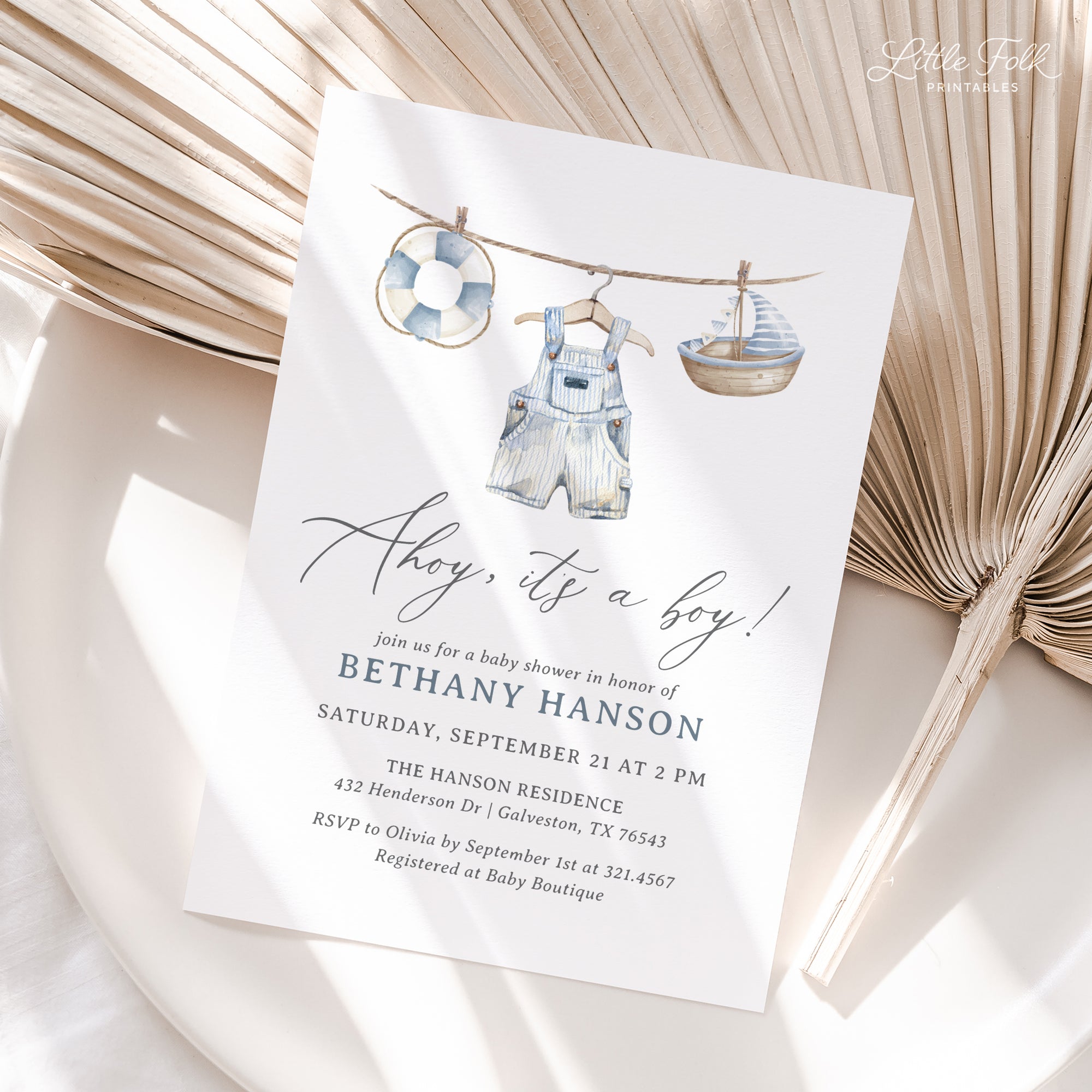 Nautical Clothesline Baby Shower Invitation